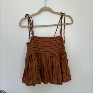 Brown Smocked Tie Front Camisole